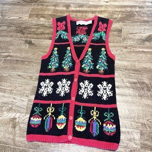 The Eagles Eye Vest Womens small Christmas Hand Knit Vintage 1993 Ugly holiday
